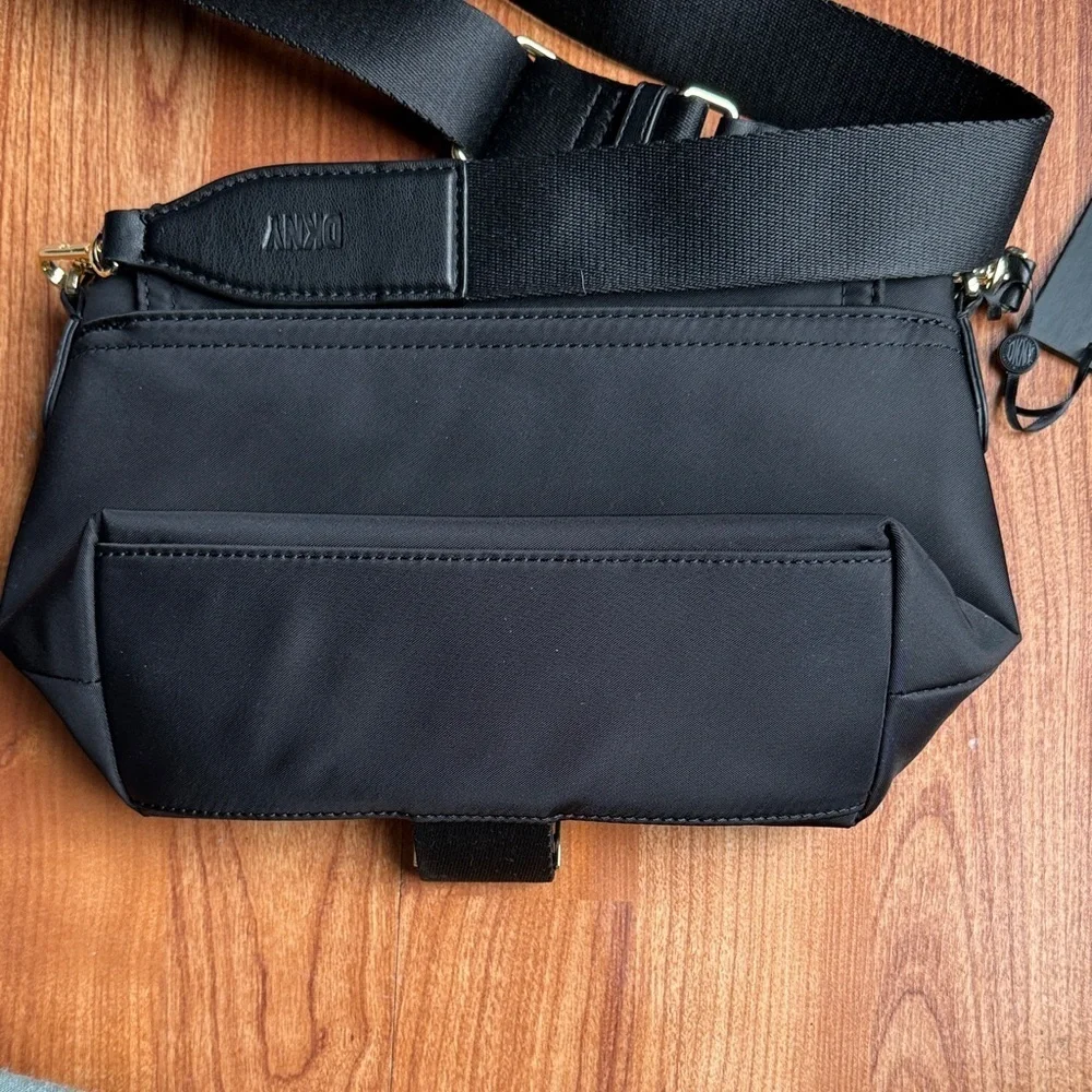 NWT DKNY Black Yugo Crossbody Bag Donna Karan New York Designer Gold Buckle Chic